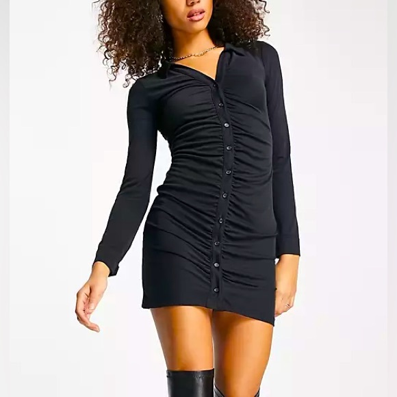 Topshop Ruched Mini Shirt Dress - Picture 1 of 7